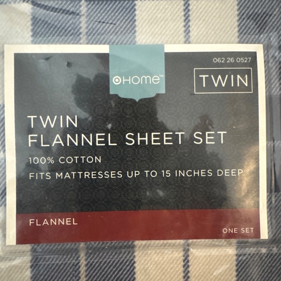 NWT Home Target 100% Cotton Plaid Heavyweight Flannel Twin Sheet Set in Blue - Picture 3 of 6